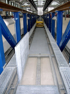 Detalle del foso entre bastidores de vías ferroviarias